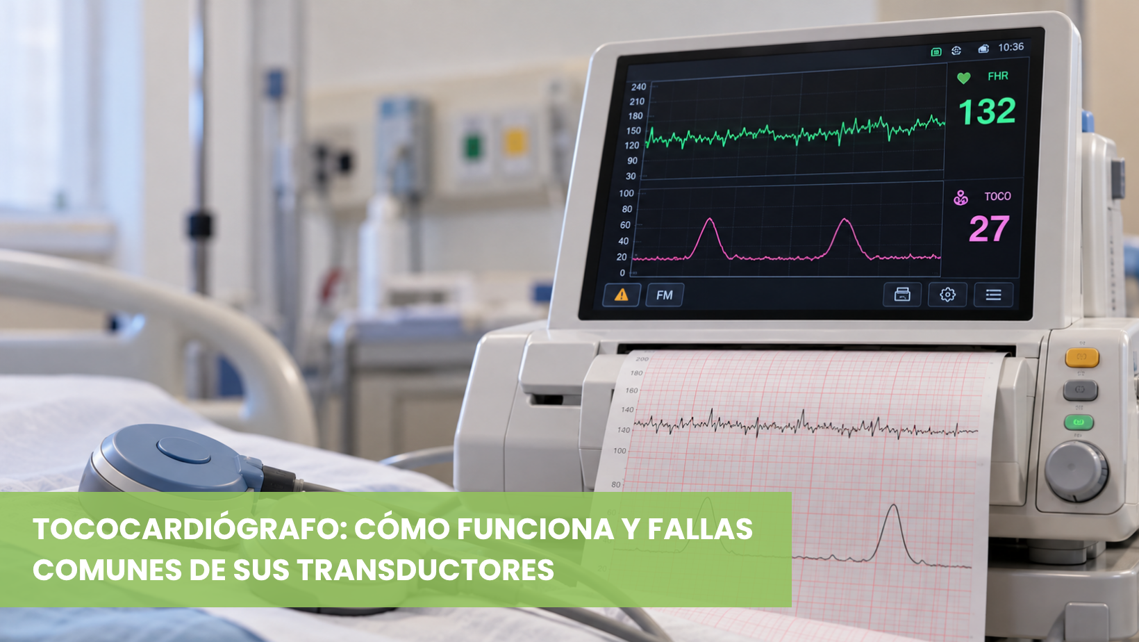 Tococardiógrafo con pantalla de monitoreo fetal, registro de frecuencia cardíaca